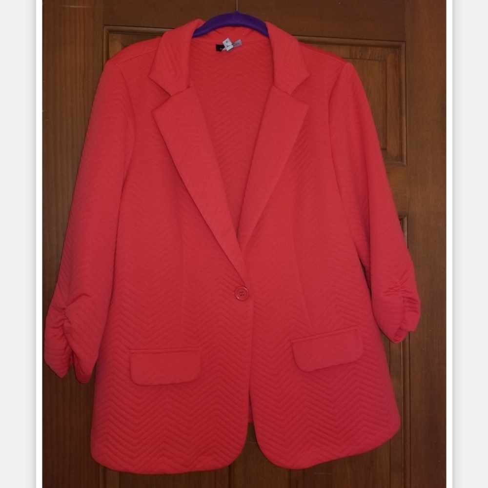 Bright Pink-Orange 3/4 Sleeve Quilt Blazer